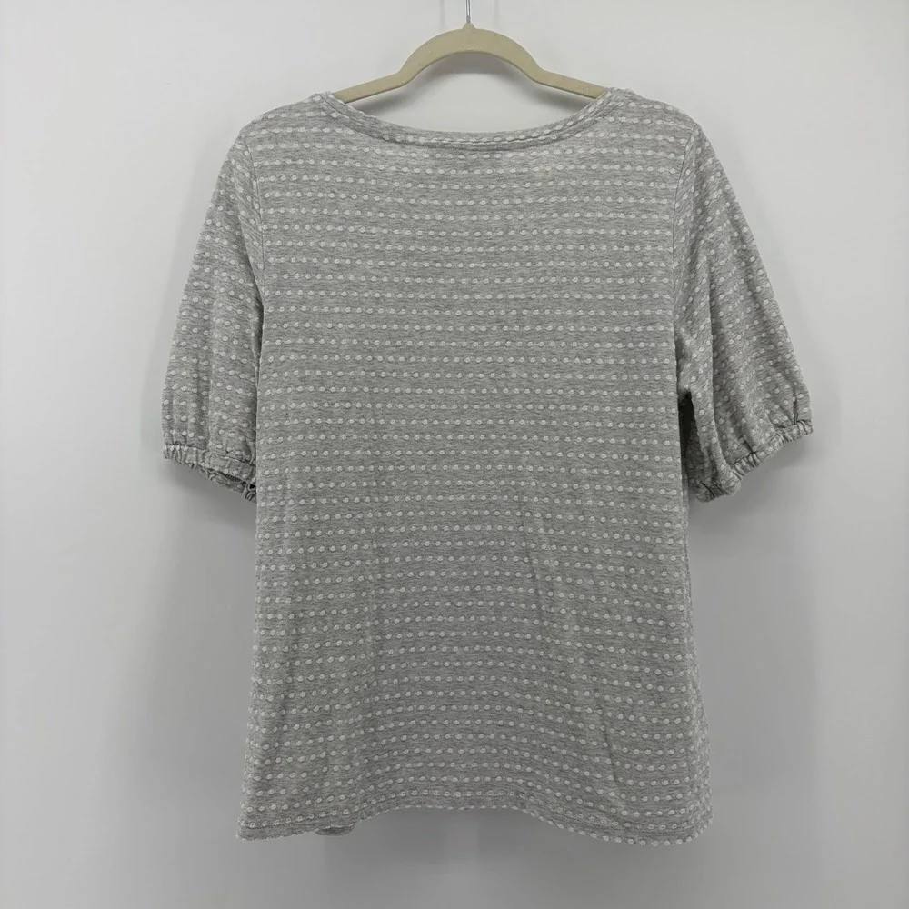 Loft Womens Large Gray‎ Puff Short Sleeve Textured Clip Dot Knit Blouse Top